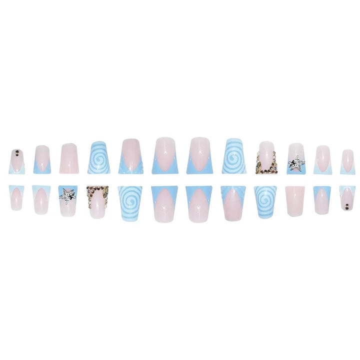 Artistic Long Press-On Nail Design with 3D Star Accents Bowlift