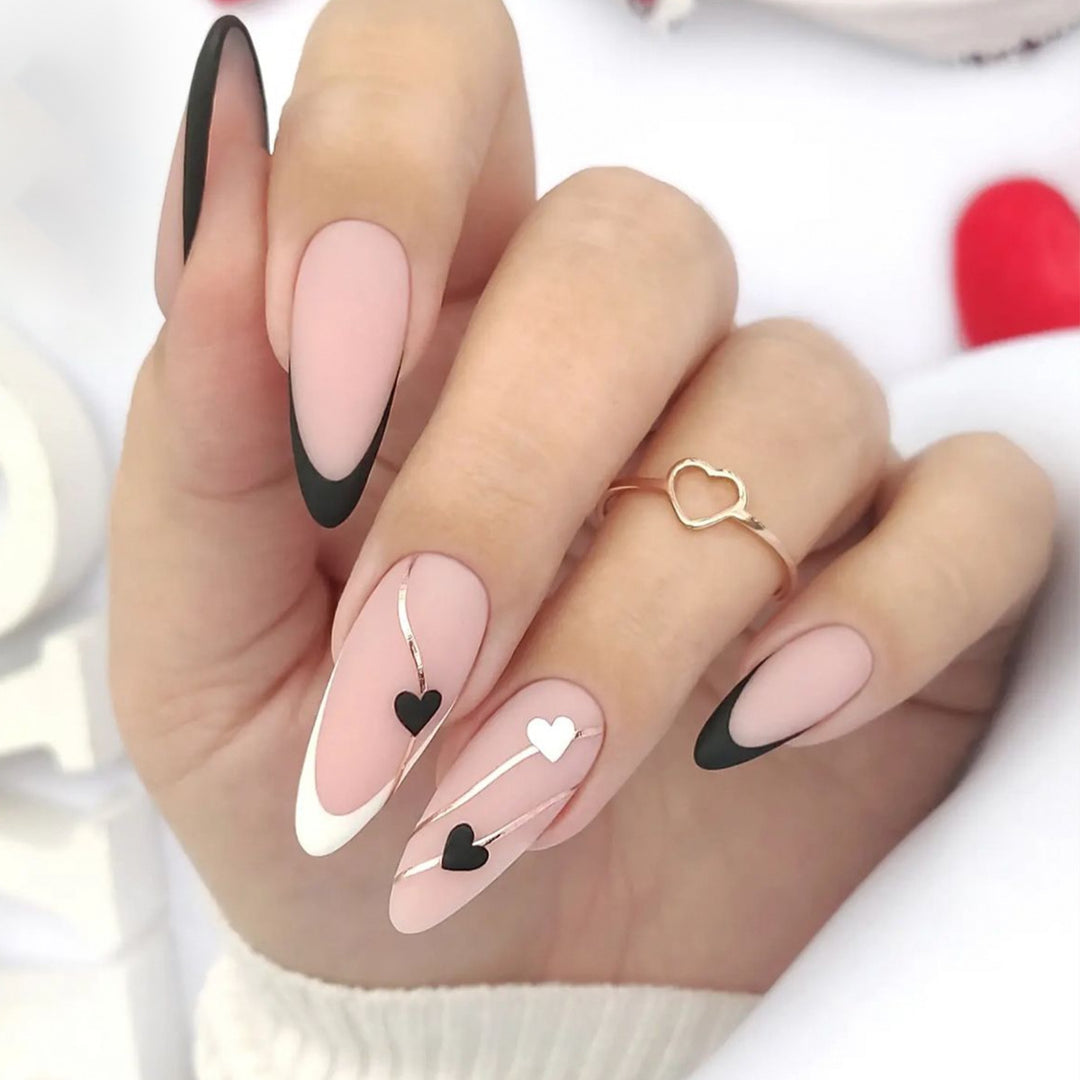 Elegant Heart-Themed Acrylic Nail Art Extensions Bowlift