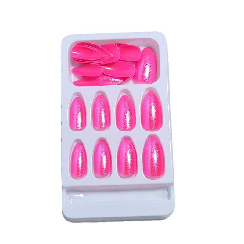 Glossy Press-On Nail Set with Iridescent Shine Bowlift