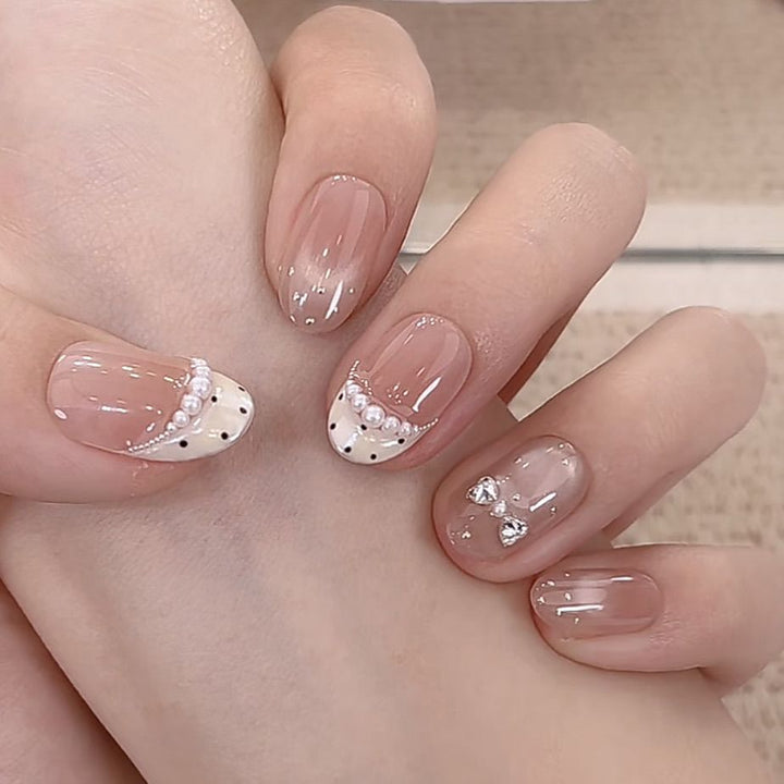Artistic Pearl-Embellished Press-On Nail Extensions Bowlift