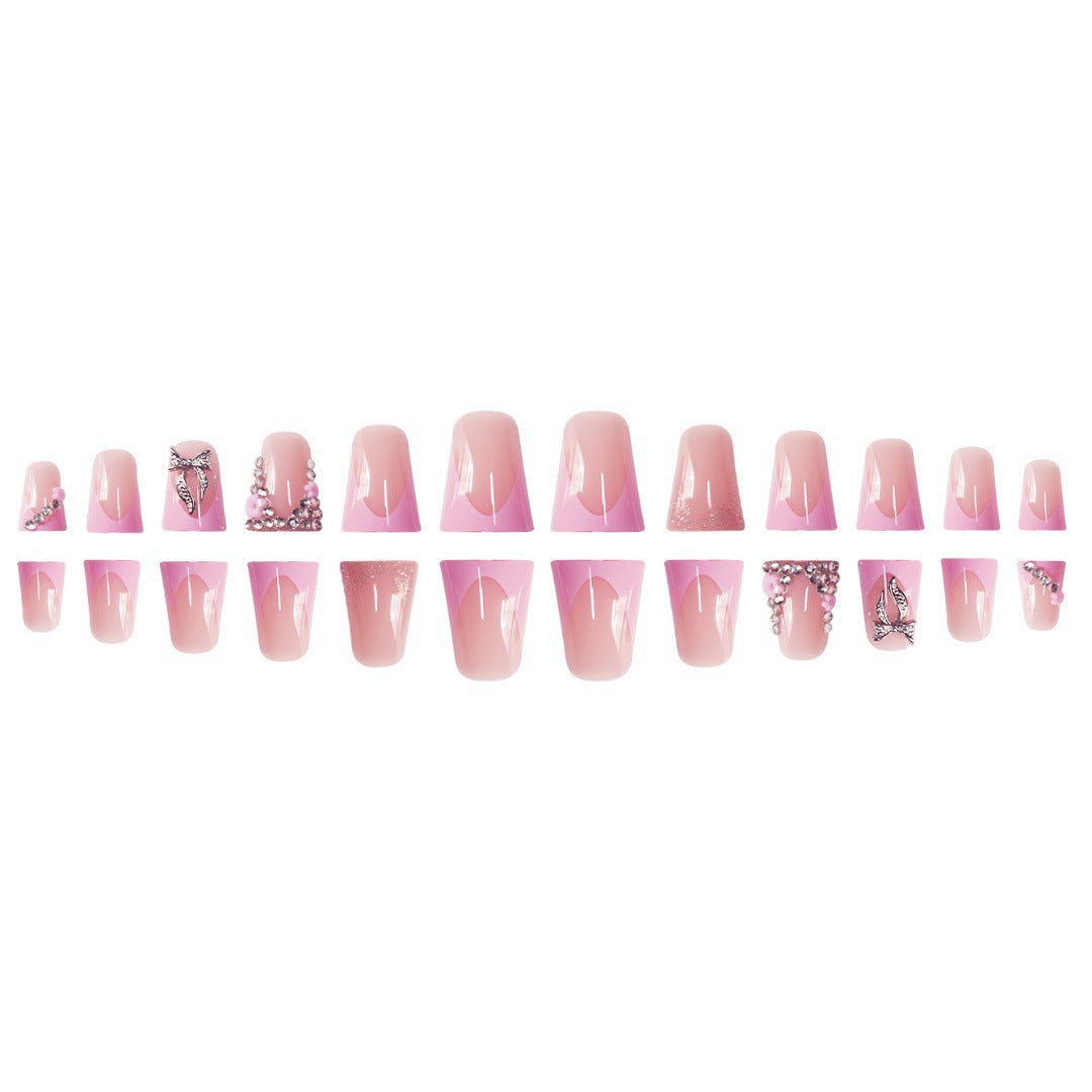 Elegant Floral Rhinestone Press-On Nails Bowlift