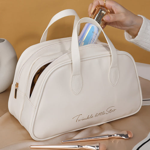 Cosmetic Organizer Bag With Double Zipper And Elegant Carry Handle Bowlift