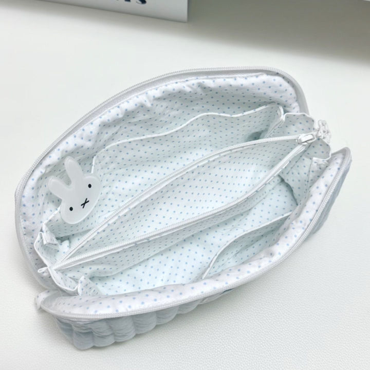 Cute Plush-Lined Zip Cosmetic Pouch with Bunny Charm Bowlift