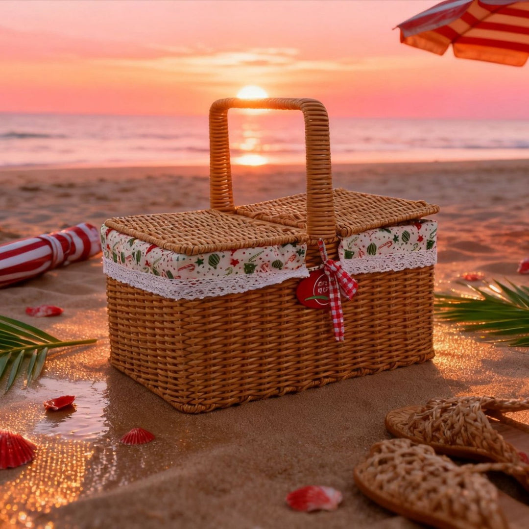Ladies picnic basket with elegant fabric cover and practical carrying handles Bowlift
