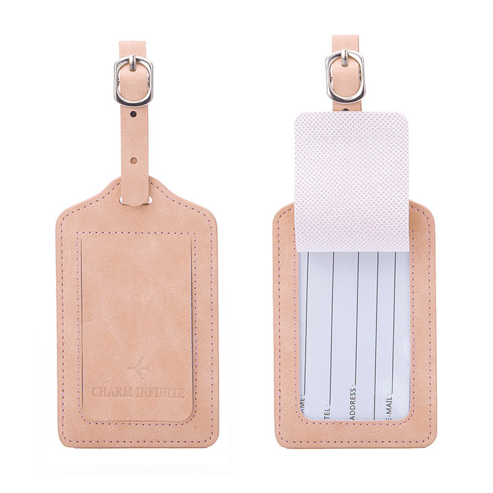 vintage leather luggage tag with transparent ID window and adjustable buckle strap Bowlift