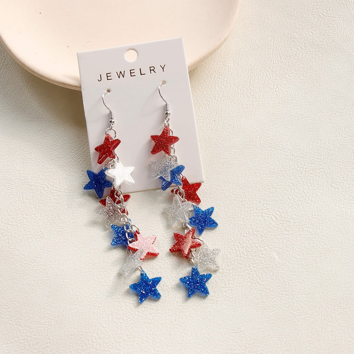 Women's nan glitter star cascade dangle earrings with layered charm chain and lightweight alloy hooks Bowlift