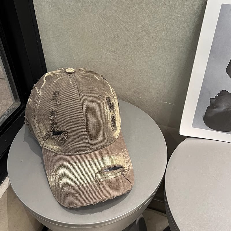 Women's Distressed Black Denim Baseball Cap Bowlift