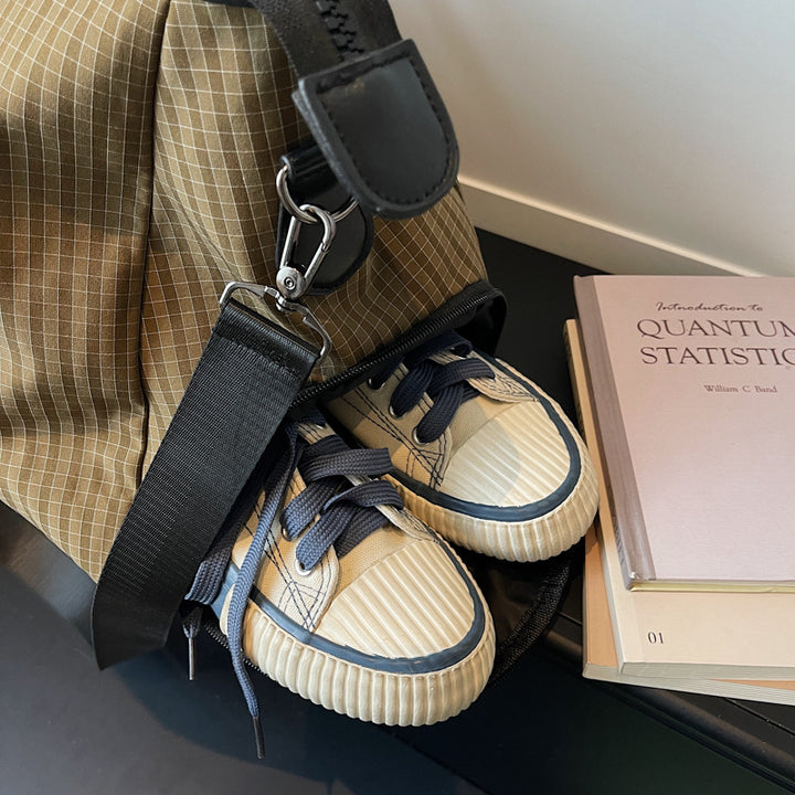 Sporty Travel Bag With Stylish Checkered Pattern Bowlift