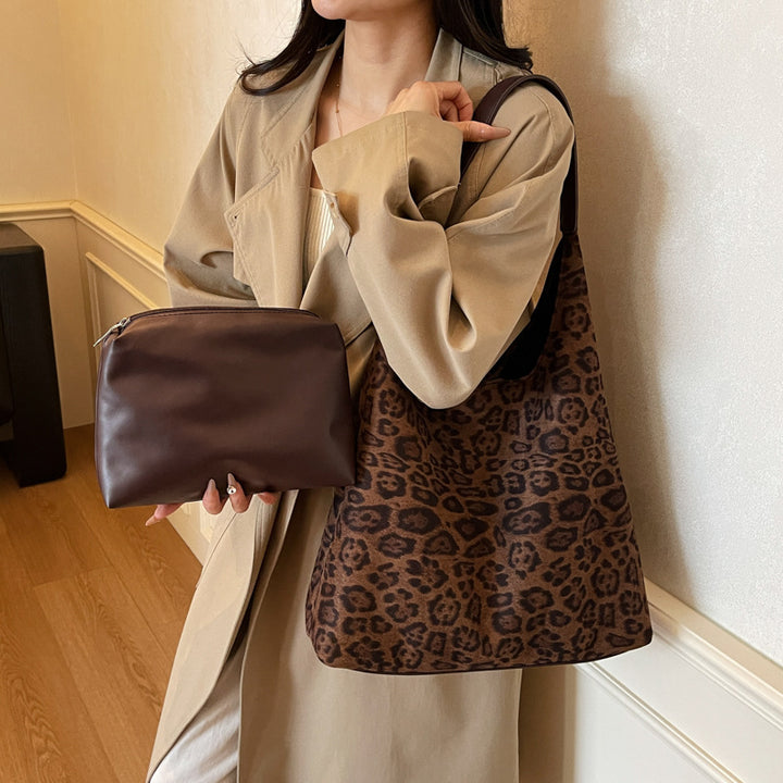 Suede Leopard Print Hobo Bag Bowlift