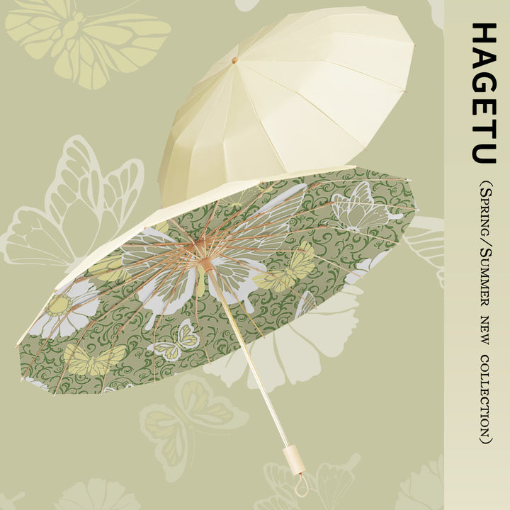 Women's elegant folding sun umbrella with floral design Bowlift