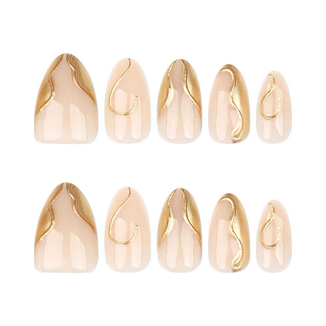 Artistic Stiletto Nails with Elegant Gold Accents Bowlift