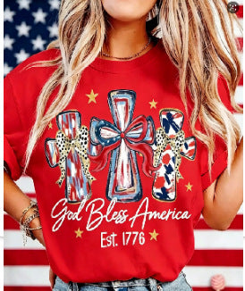 Women's nan patriotic graphic cotton tee with cross ribbon print Bowlift