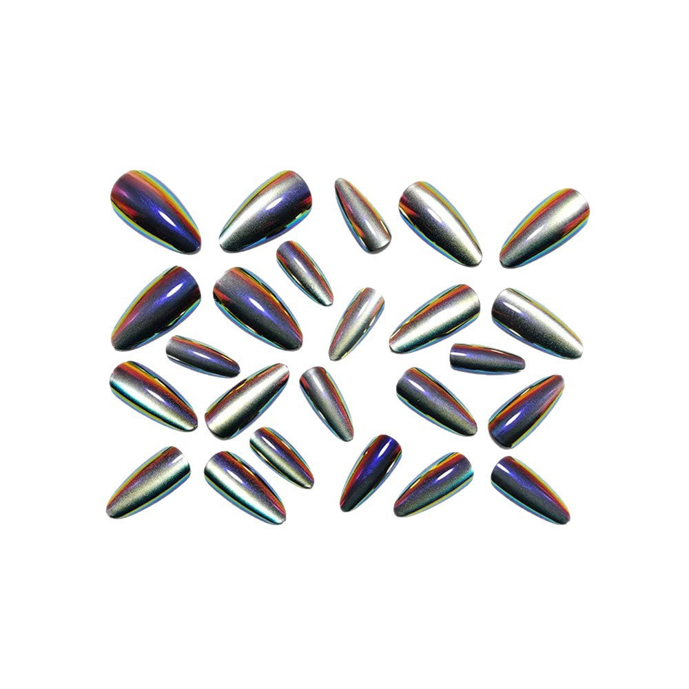 Glossy Artificial Nails in Futuristic Style Bowlift