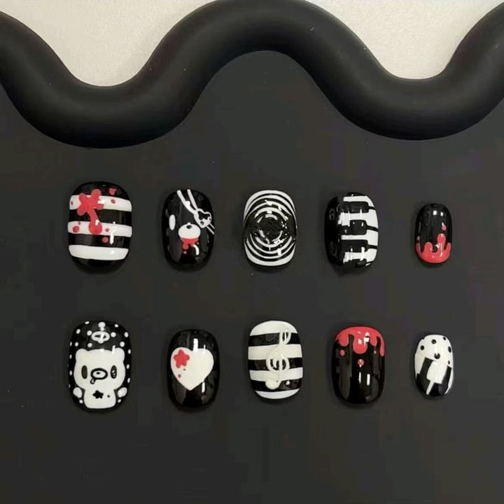 Artistic Press-On Nail Set with Geometric Designs Bowlift