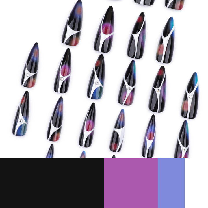 Artful stiletto nails with sparkling accents and geometric design Bowlift