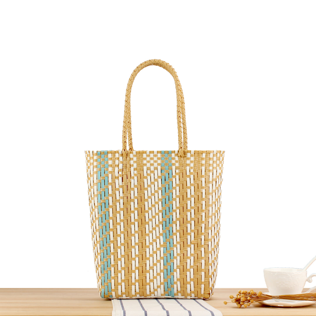 Braided Tote Bag with Colorful Design Bowlift