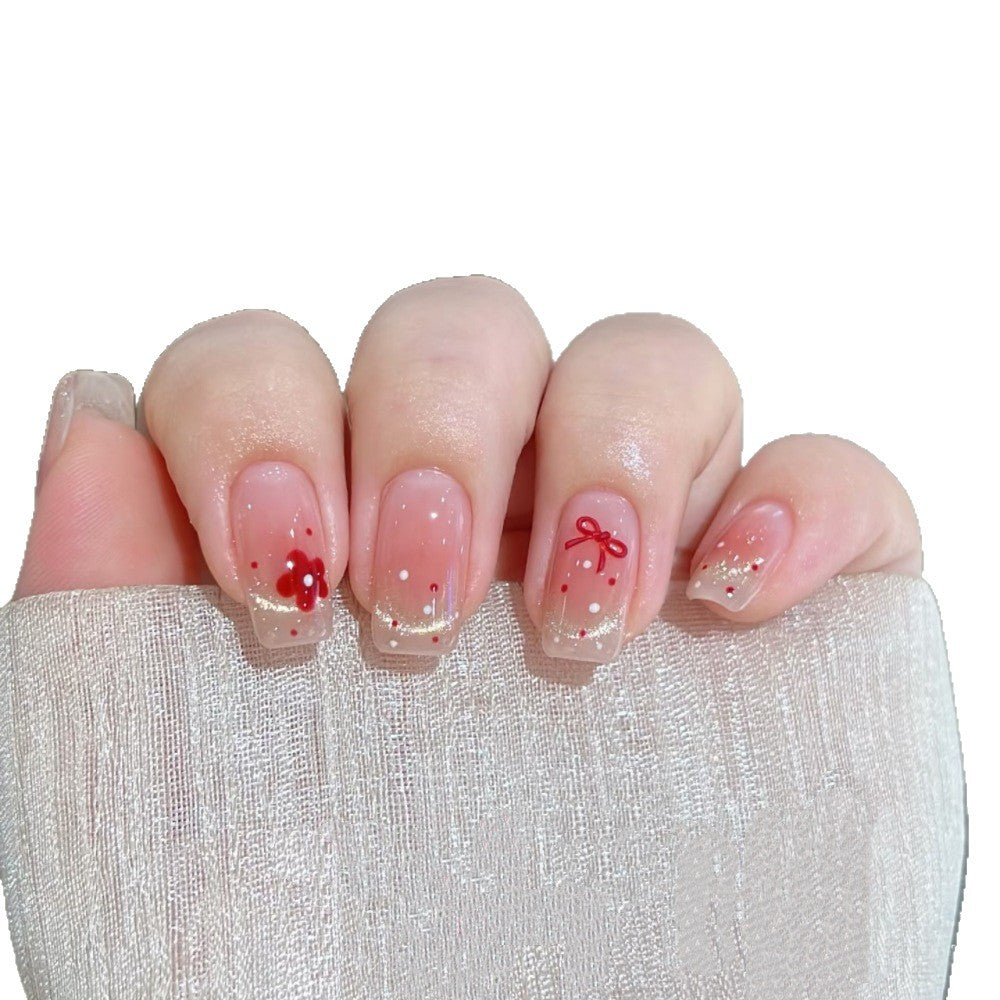 Decorative Press-On Nail Set with Floral and Bow Accents Bowlift