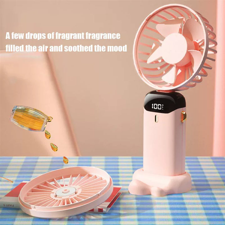 Unisex One Size Foldable Rechargeable Hand Fan with LED Battery Status Indicator and Removable Charging Station Bowlift