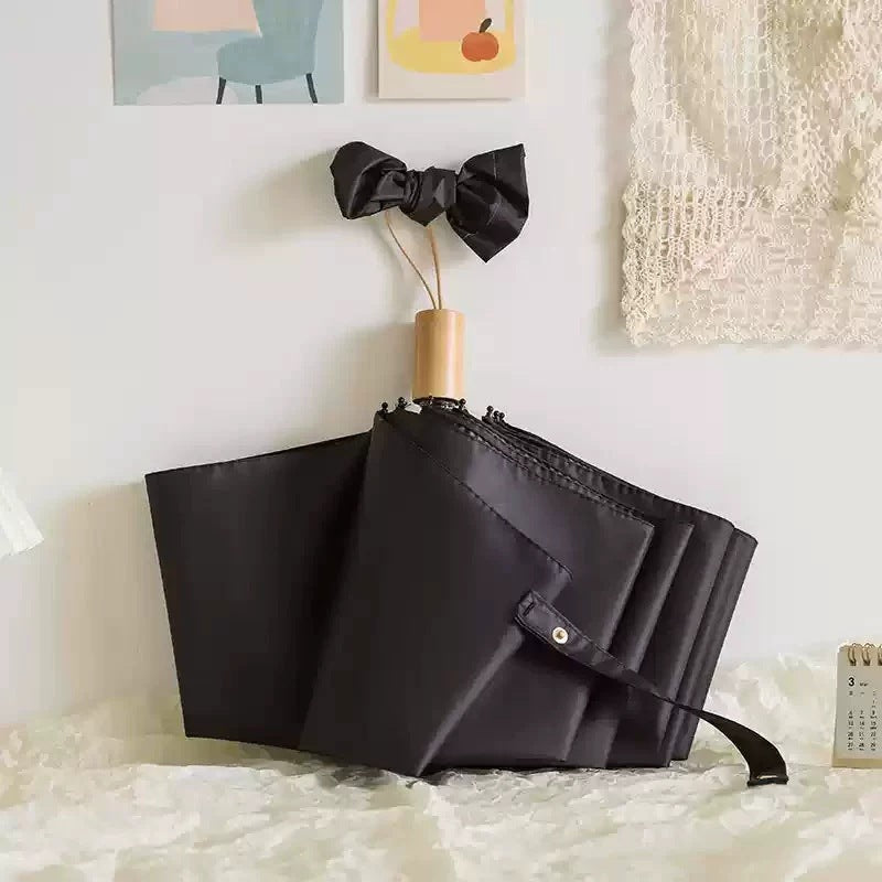 Women's Elegant Folding Umbrella with Wooden Handle Bowlift