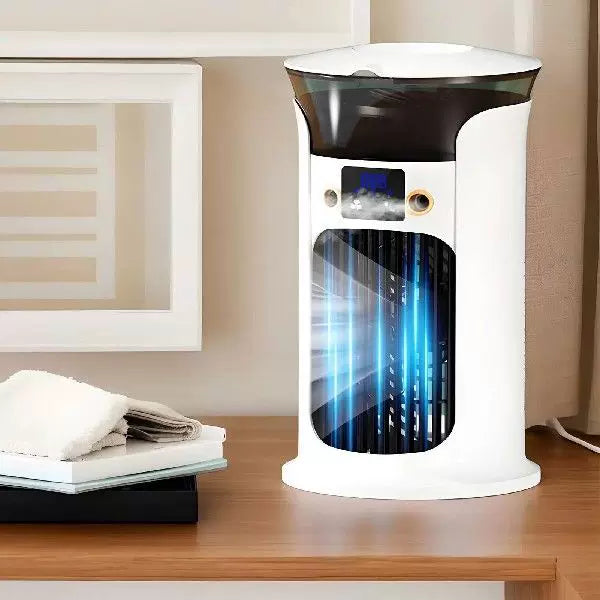 Unisex one size compact cylindrical digital personal cooling fan with programmable LED display and multi-speed settings Bowlift