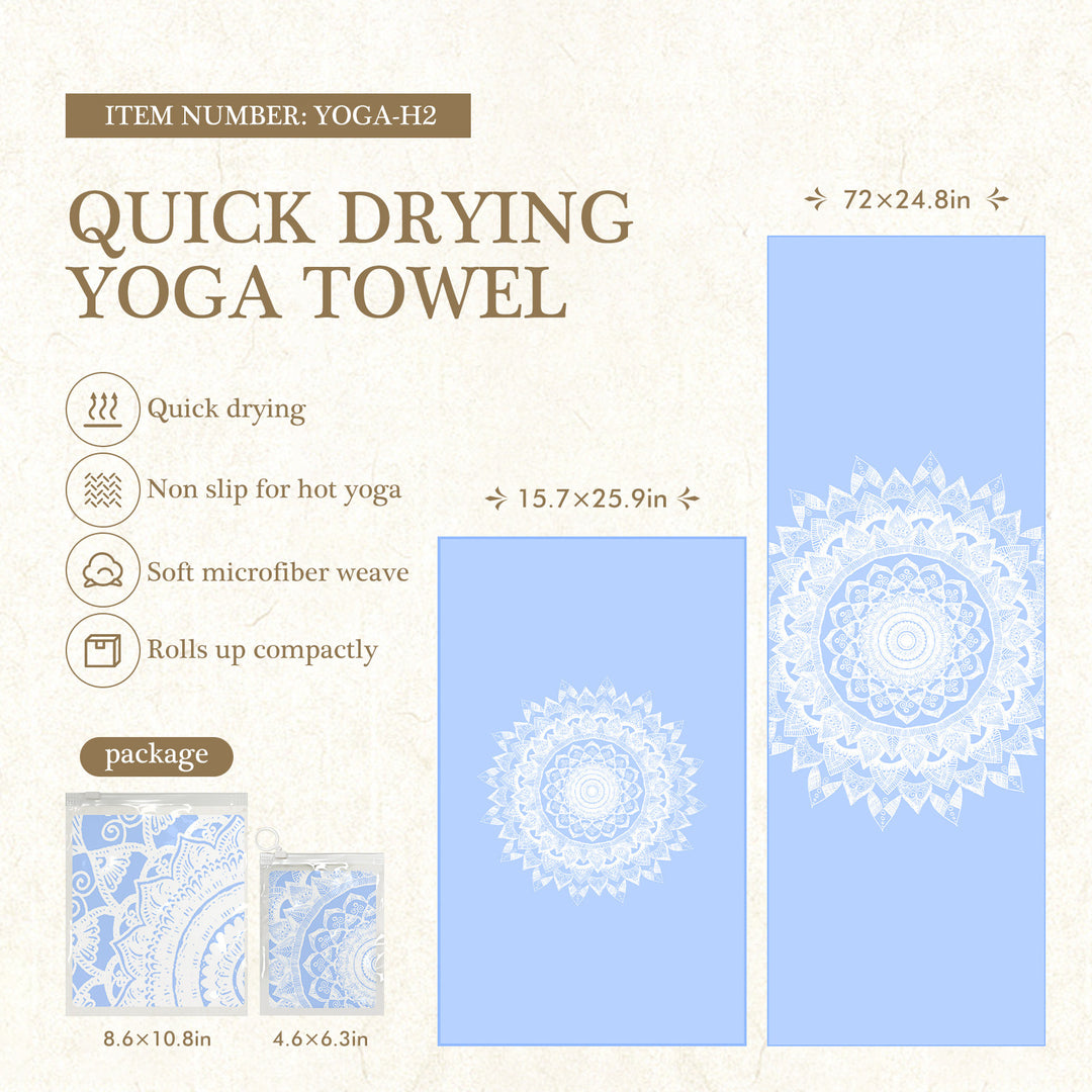 Quick-Drying Non-Slip Microfiber Yoga Towel with Mandala Grip Pattern Bowlift