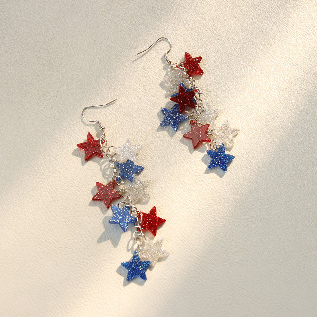 Women's nan glitter star cascade dangle earrings with layered charm chain and lightweight alloy hooks Bowlift