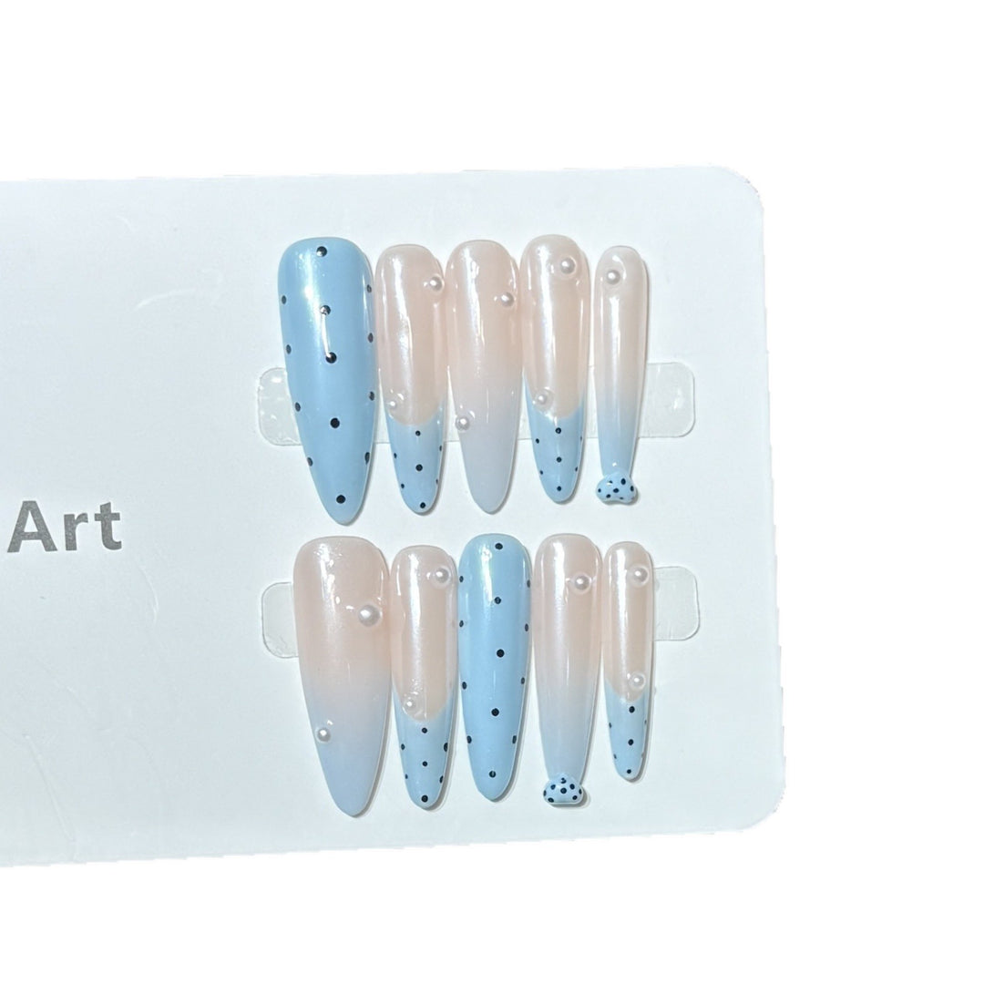 Decorative Press-On Nail Set with Unique Dot Design Bowlift