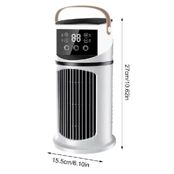 Unisex one size rechargeable tower climate fan with touch LED control, integrated humidifying reservoir, and leather carrying handle Bowlift