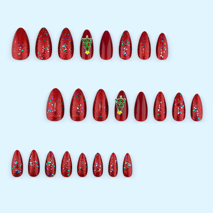 Festive artificial nails with Christmas tree design Bowlift