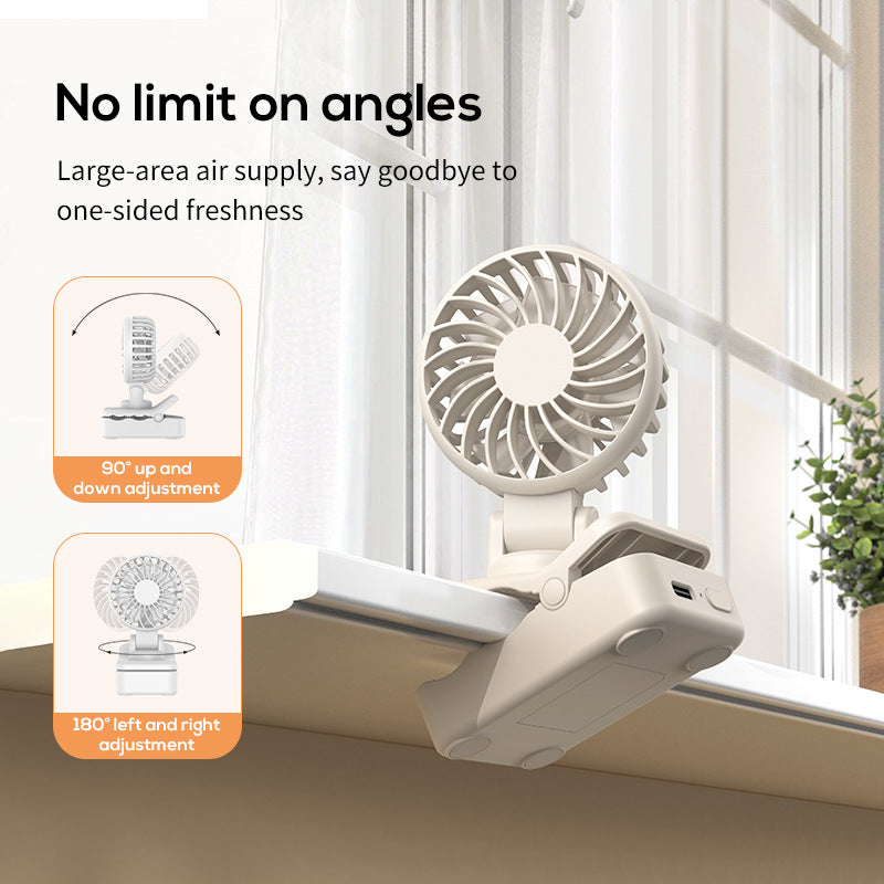 Unisex portable clip fan with folding head and rechargeable battery Bowlift