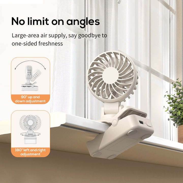 Unisex portable clip fan with folding head and rechargeable battery Bowlift