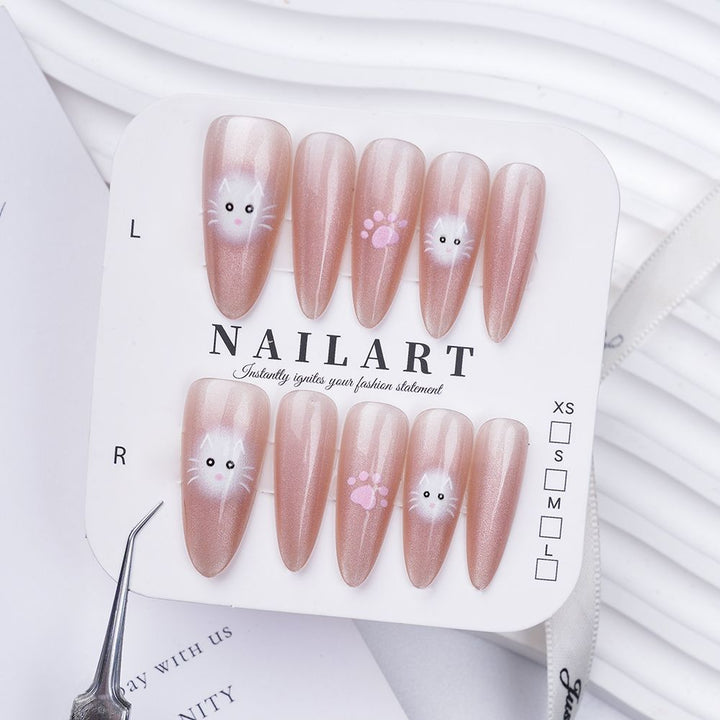 Whimsical Cat-Themed Press-On Nail Set Bowlift