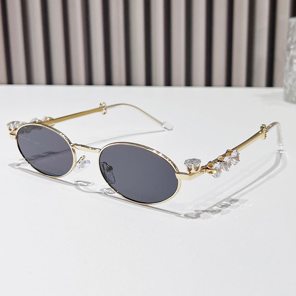 Fashion-Forward Oval Sunglasses with Crystal Accents Bowlift