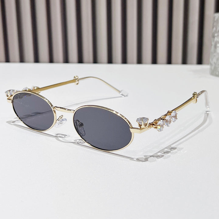 Fashion-Forward Oval Sunglasses with Crystal Accents Bowlift