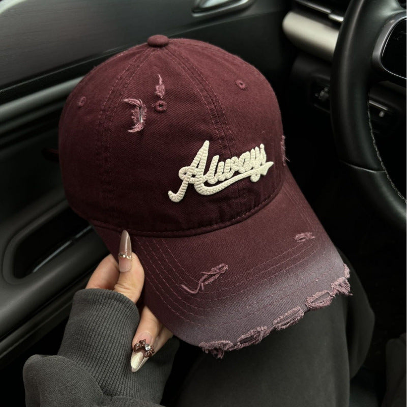 Women's Distressed Denim Style Baseball Cap Bowlift
