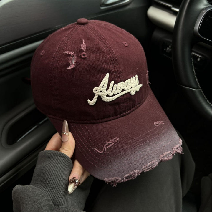 Women's Distressed Denim Style Baseball Cap Bowlift