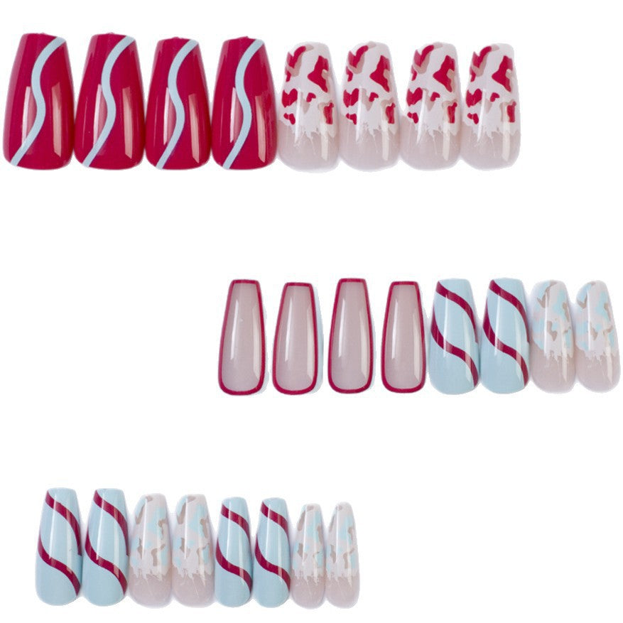 Artificial nails with creative heart pattern and elegant wave design Bowlift