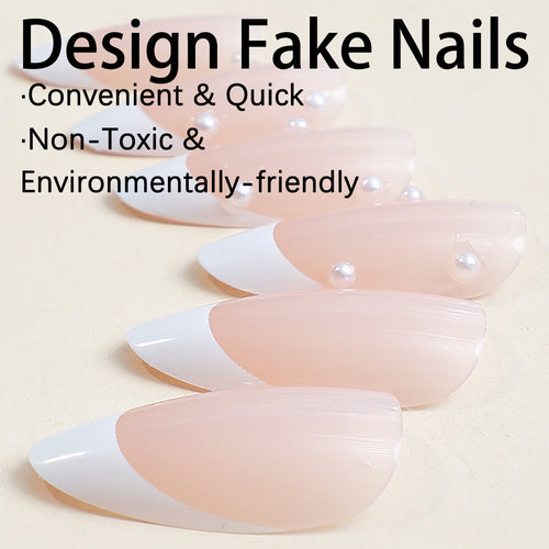 Artificial nail set with elegant tips and pearl decorations Bowlift