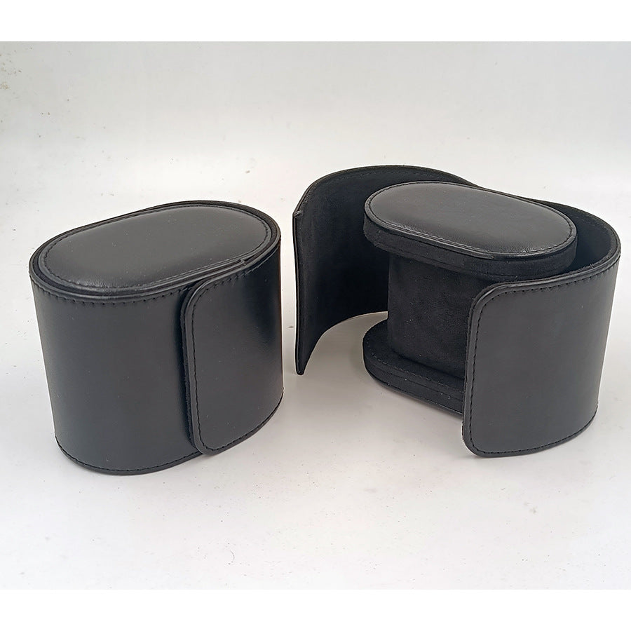 Compact Leather Travel Watch Roll Case with Snap Closure Bowlift