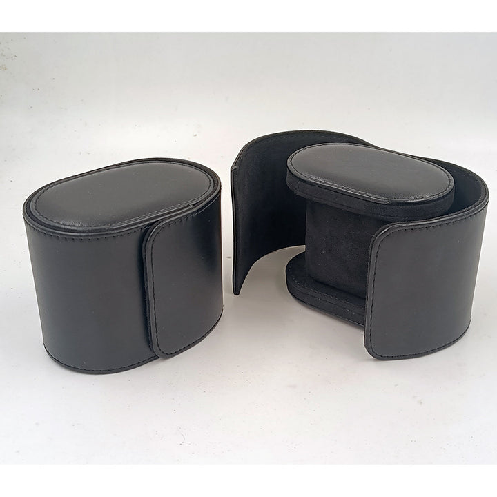 Compact Leather Travel Watch Roll Case with Snap Closure Bowlift
