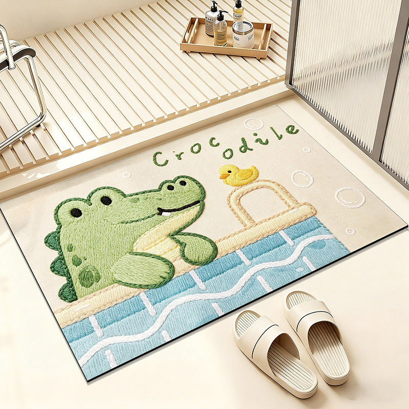 Cartoon Frog-Themed Bathroom Rug