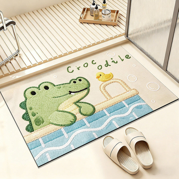 Cartoon Frog-Themed Bathroom Rug