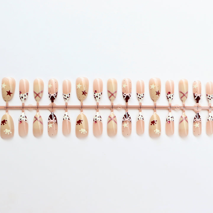 Thematic Press-On Nail Art Set with Charming Designs Bowlift
