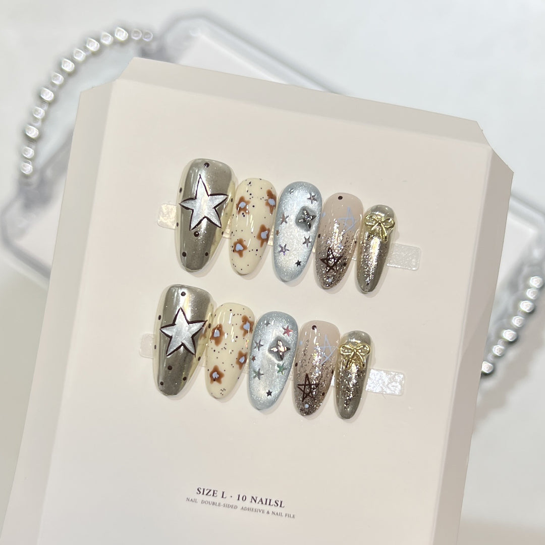 Artistic Stiletto Press-On Nail Set with Unique Aesthetic Designs Bowlift
