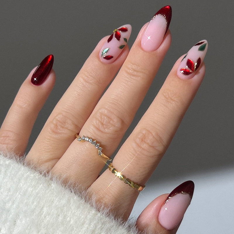 Artificial nail set with elegant flower and color gradient Bowlift