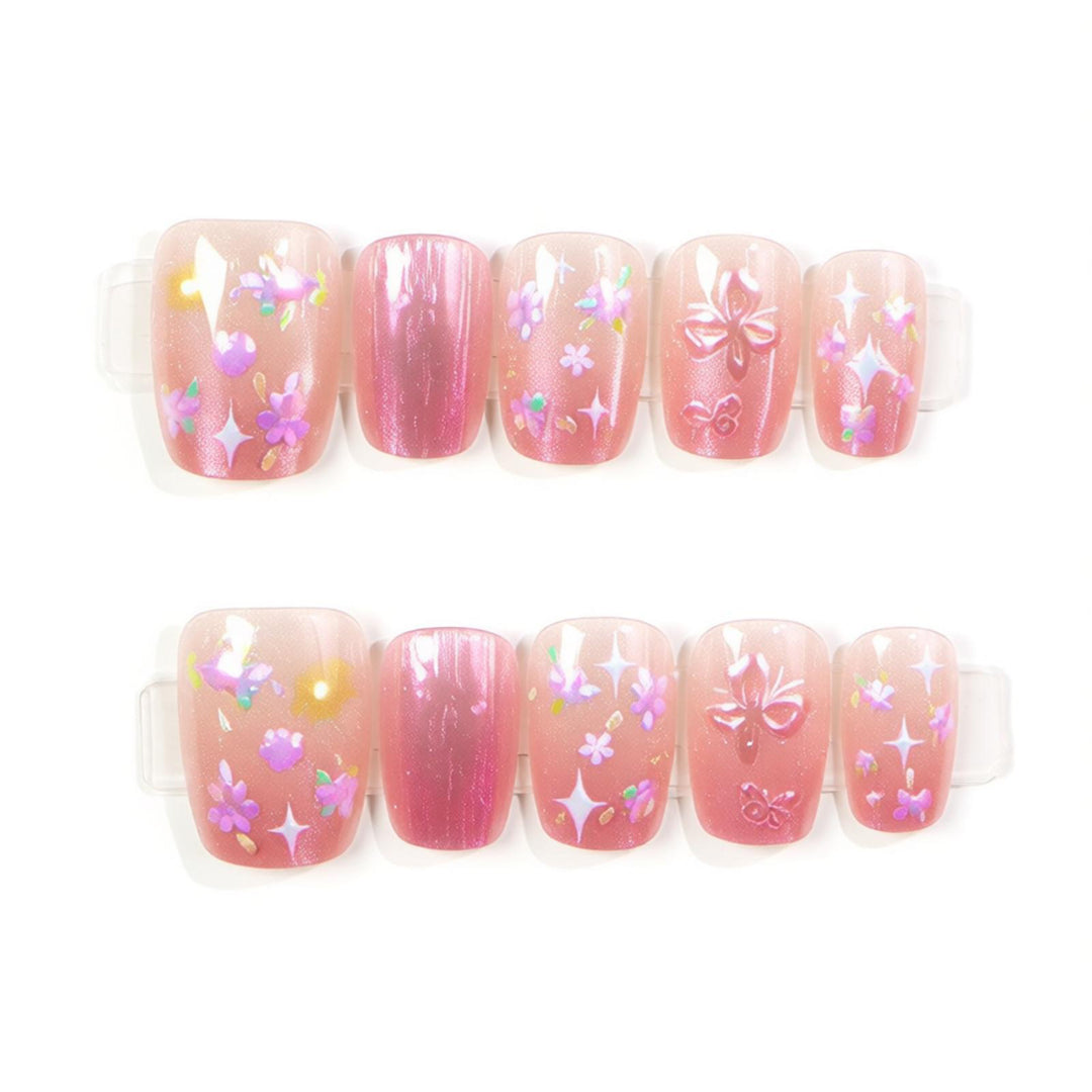 Artistic Floral-Embellished Press-On Nail Set Bowlift