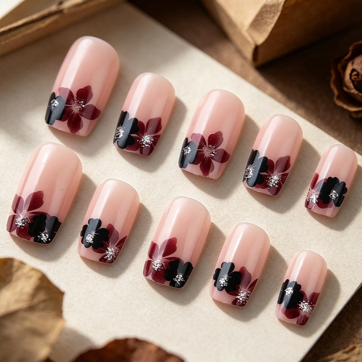 Elegant Floral Acrylic Press-On Nails Bowlift