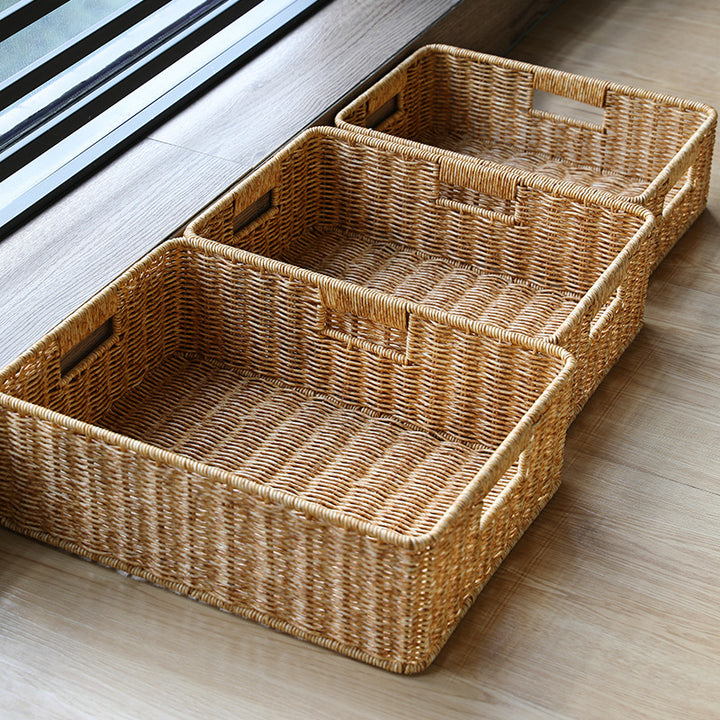 Handcrafted Large Rectangular Wicker Storage Basket Bowlift