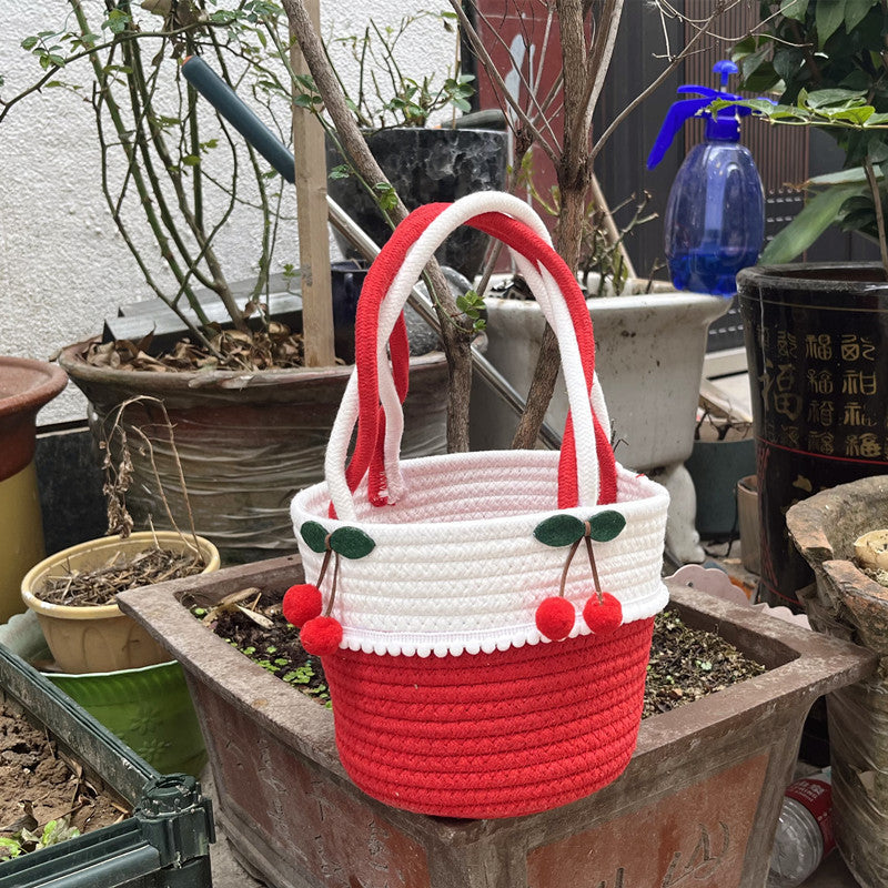 Ladies Playful Storage Basket with Pom-Pom Decoration Bowlift