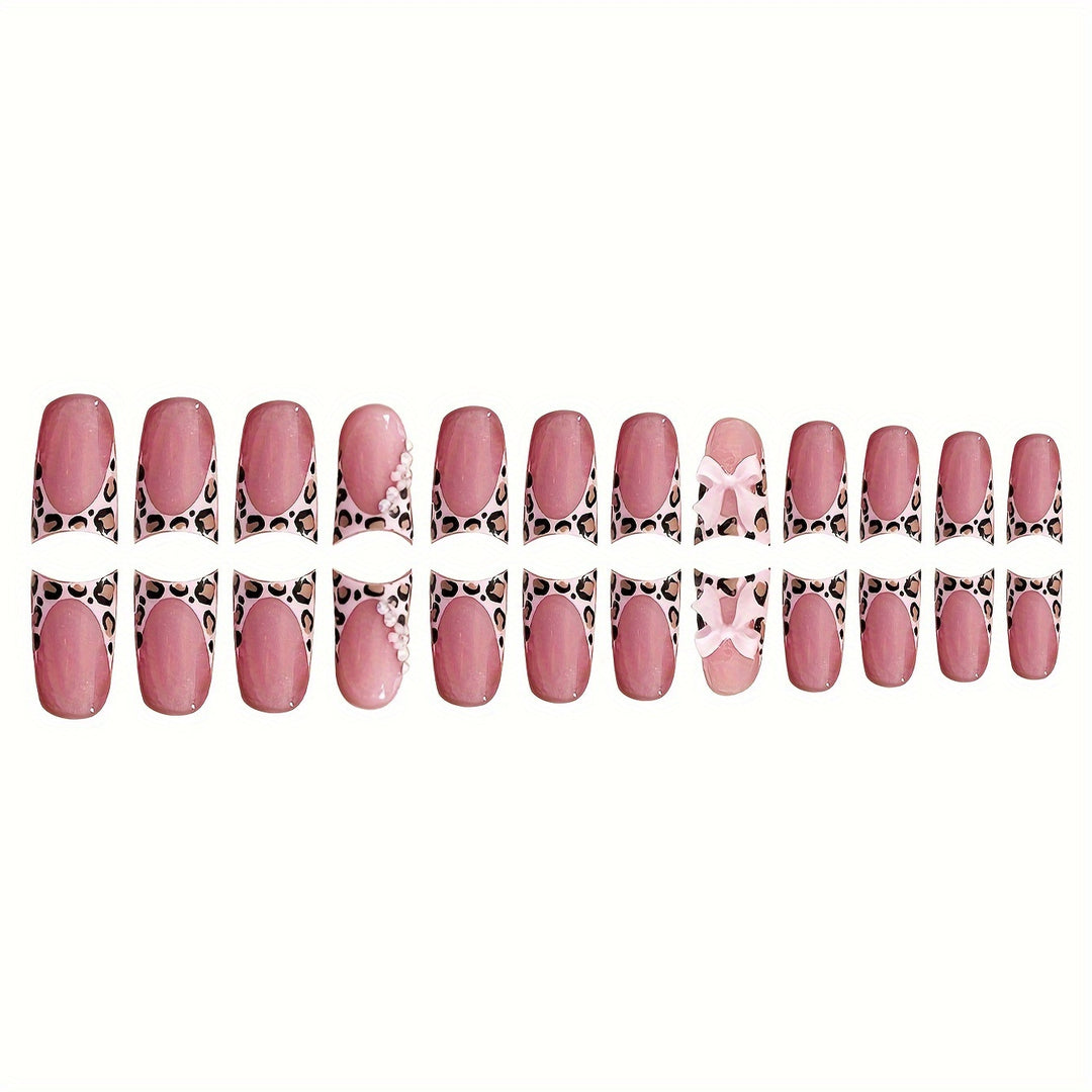 Glamorous Floral and Leopard Print Press-On Nail Art Bowlift